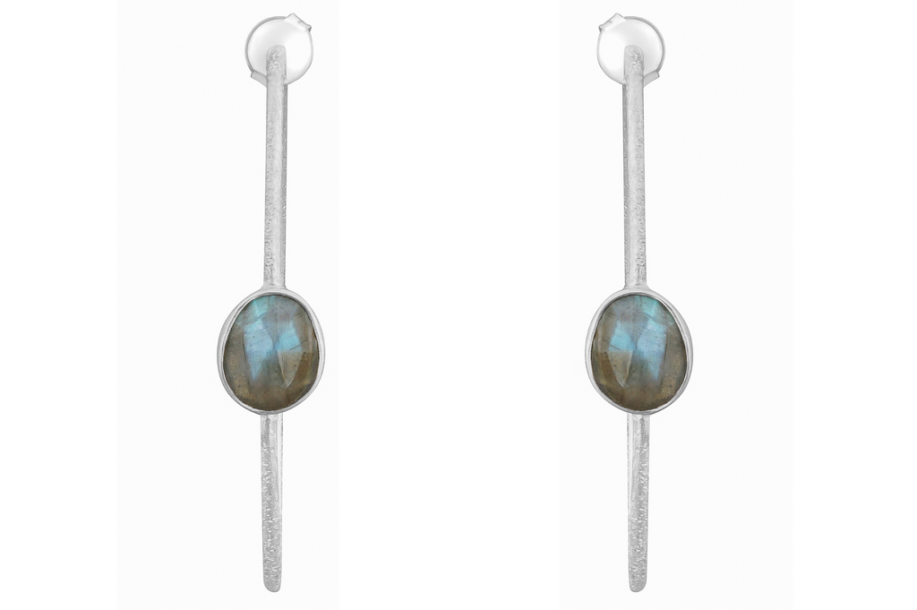 Scarlet Silver & Labradorite Hoop Earrings