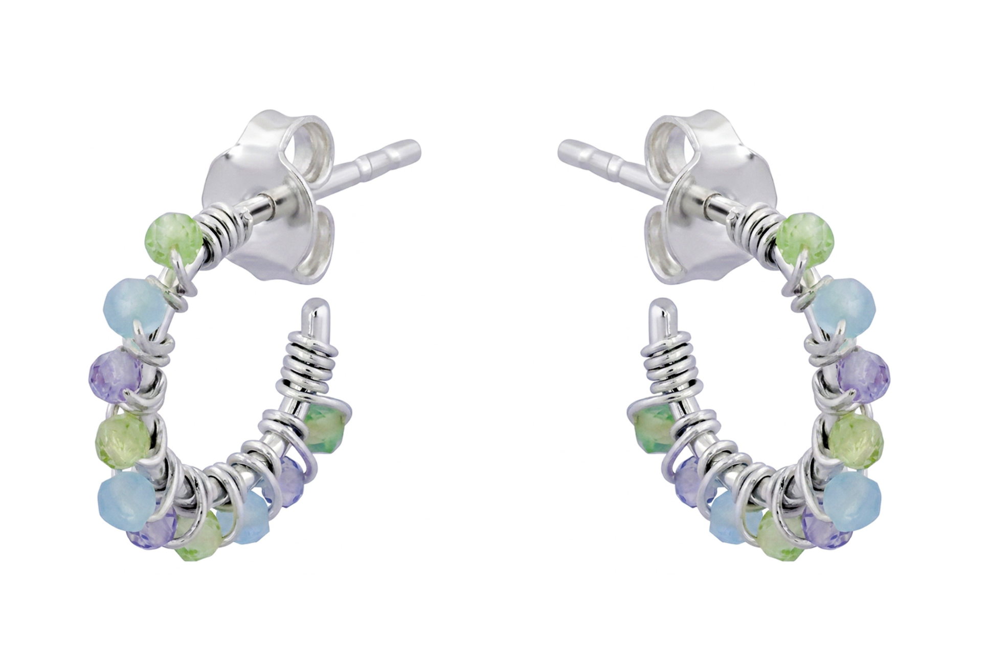 Shimla Aquamarine & Iolite Silver Hoop Earrings