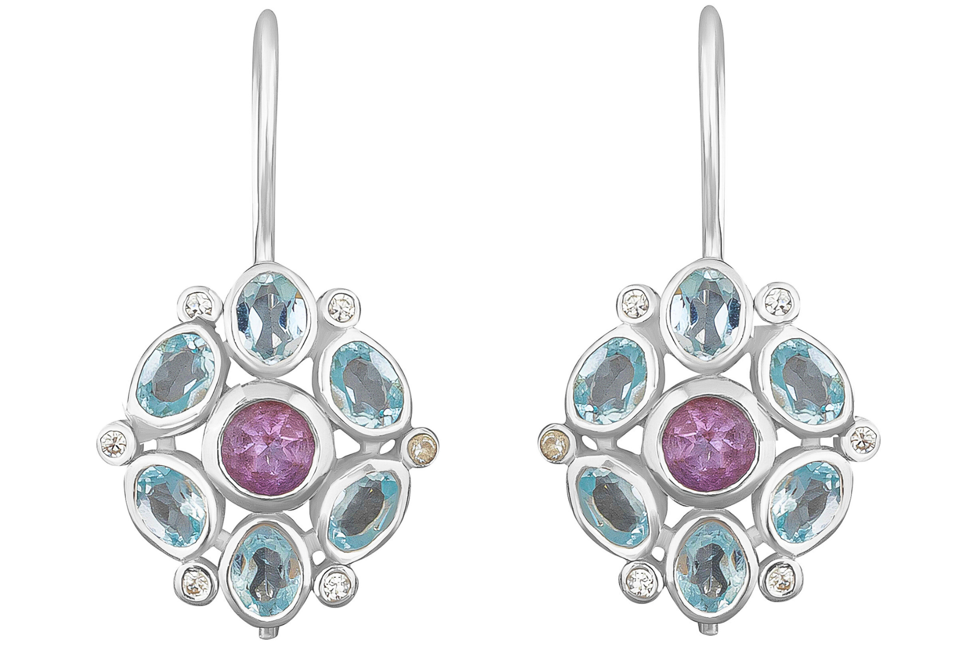 Silver Amethyst & Blue Topaz Drop Earrings