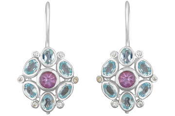 Silver Amethyst & Blue Topaz Drop Earrings
