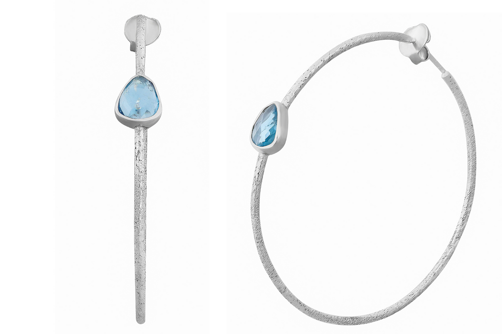 Scarlet Silver & Blue Topaz Hoop Earrings