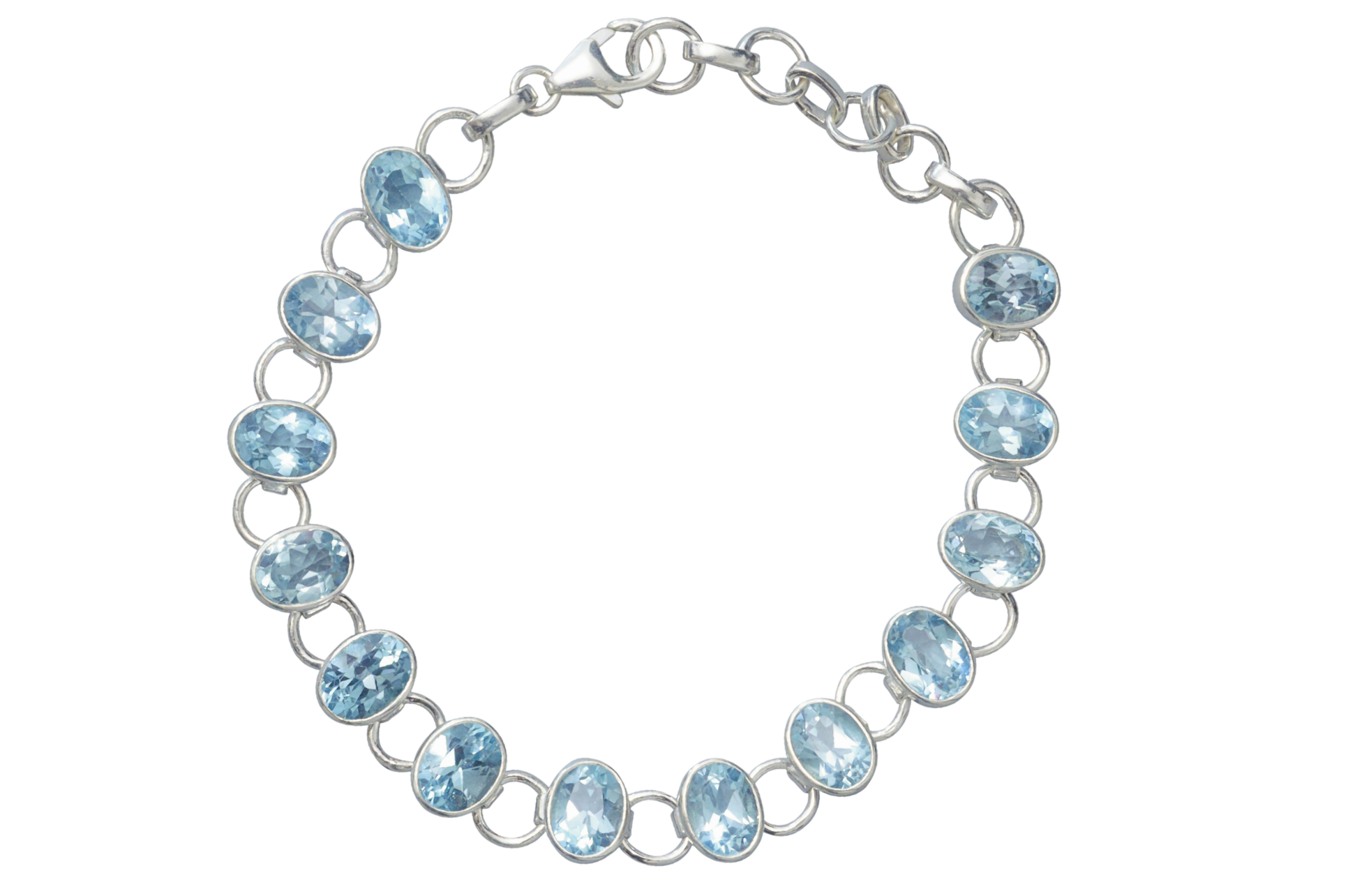 Blue Topaz Link Chain Silver Bracelet
