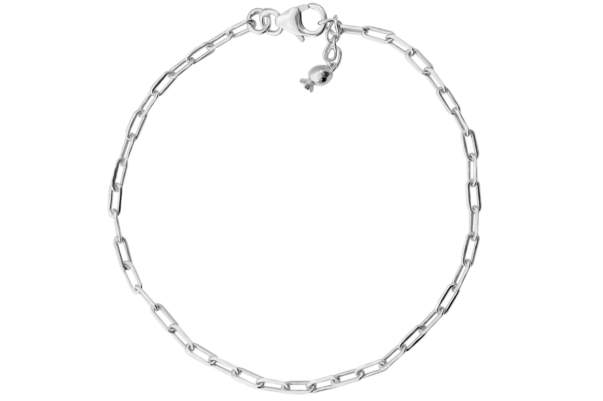 Paperclip Chain Silver Bracelet & Pomegranate Charm