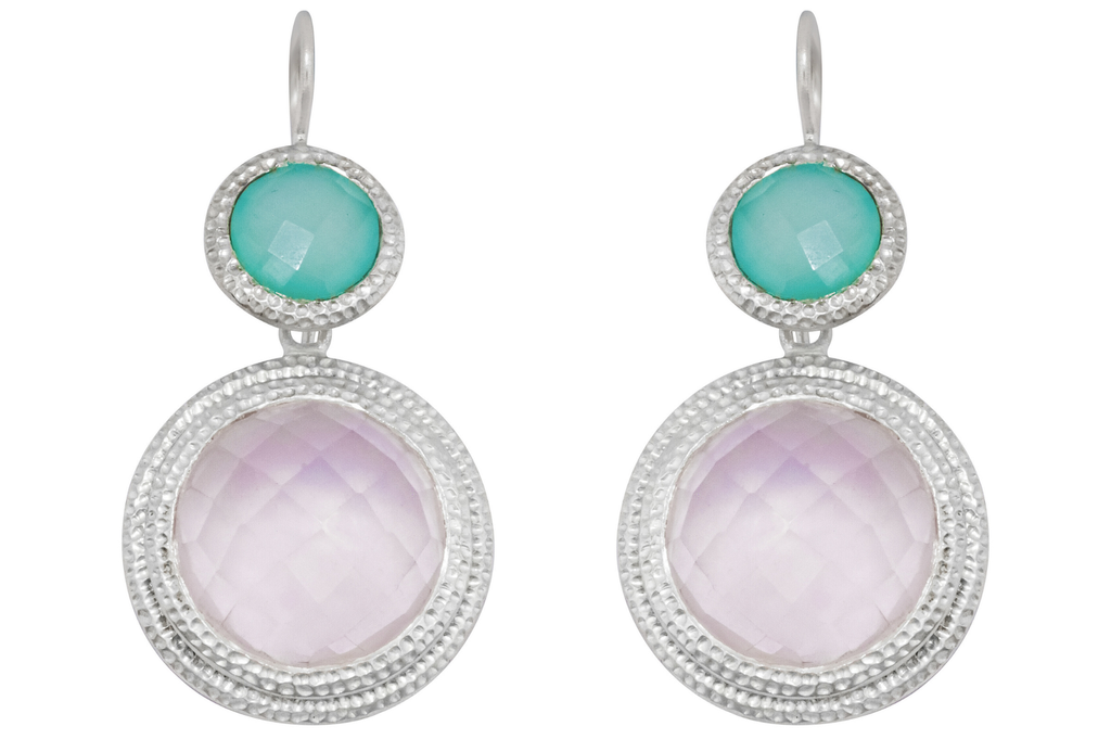 Maharani Silver Chalcedony & Rose Quartz Double Drop Earrings