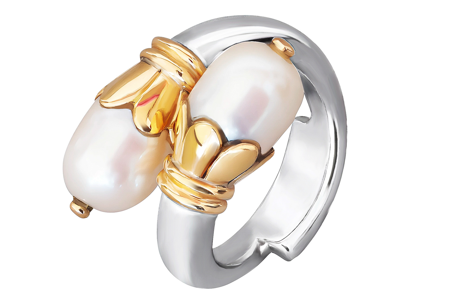 Fine Gold & Silver Pearl Crossover Ring