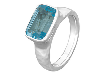India Aquamarine Oblong Silver Ring