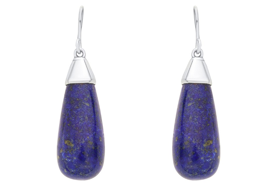 Lapis Lazuli Long Cabochon Silver Earrings