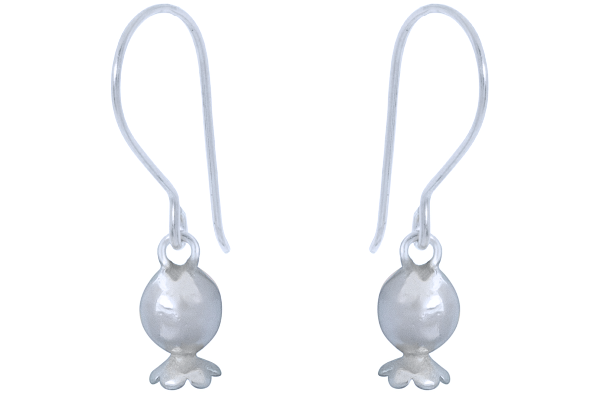 Pomegranate Charm Silver Drop Earrings