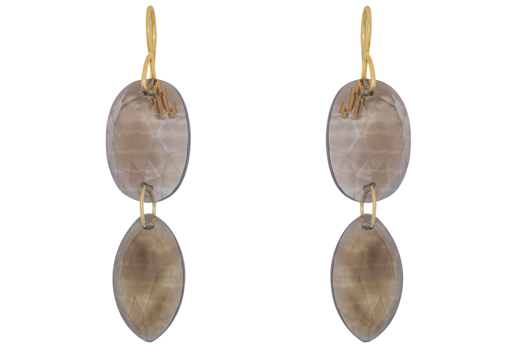 Drilled Smoky Quartz Double Drop Earrings