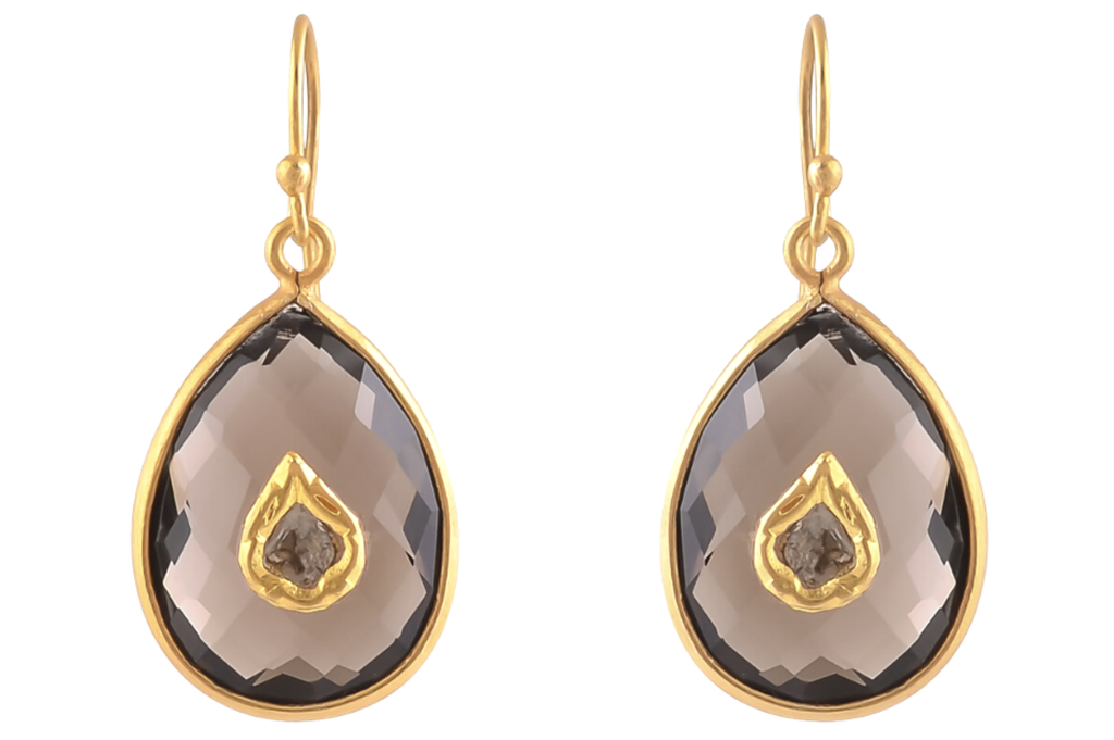 Smoky Quartz & Diamond Jadau Drop Earrings