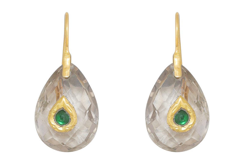 Jadau Smoky Quartz & Emerald Earrings