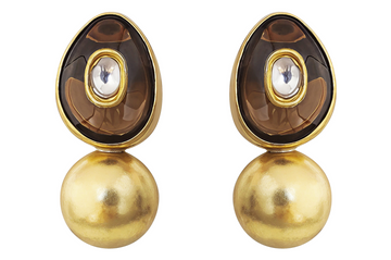 Smoky Quartz & Diamond Jadau Work Golden Ball Earrings