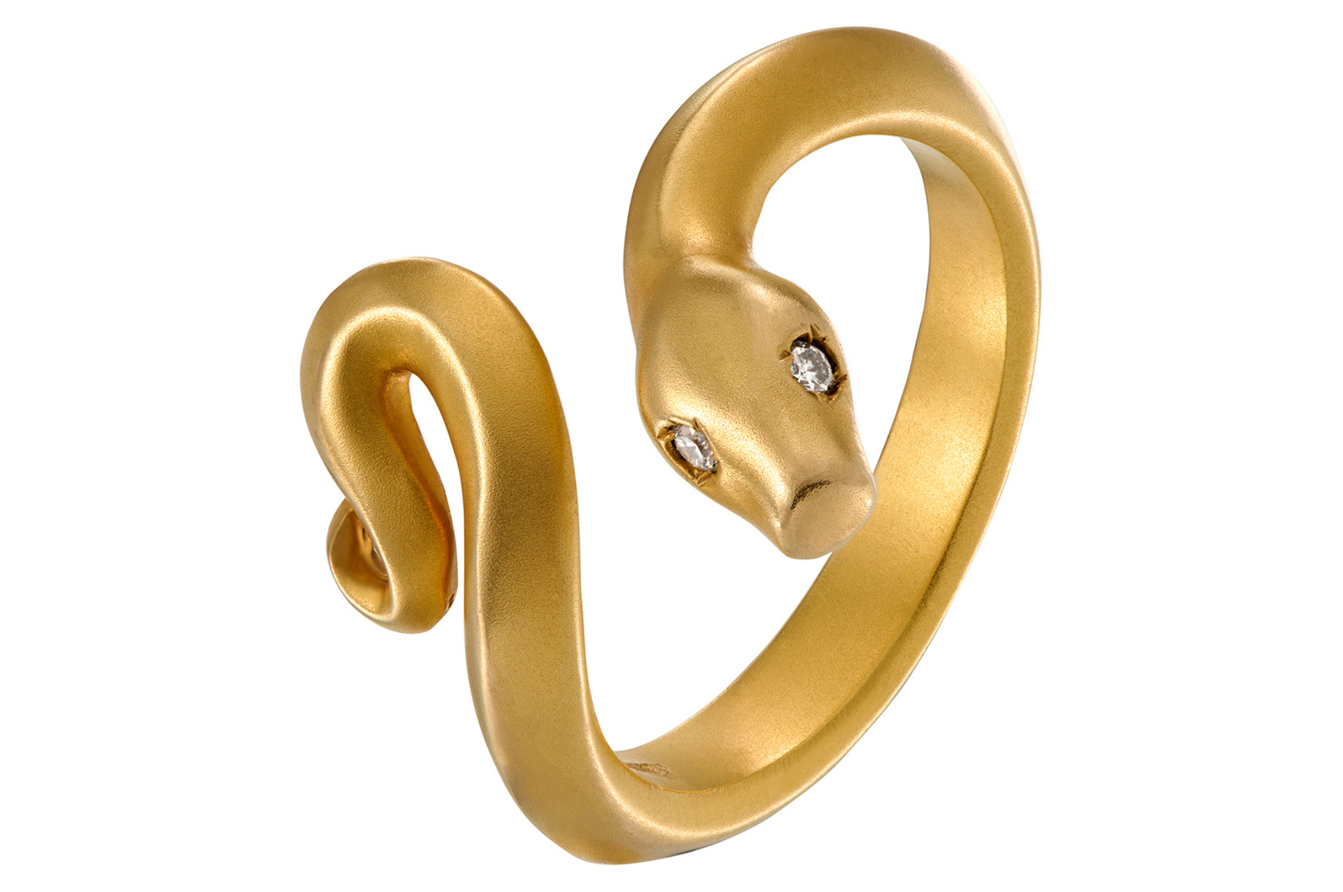 Fine Gold Snake Ring with Diamond Eyes