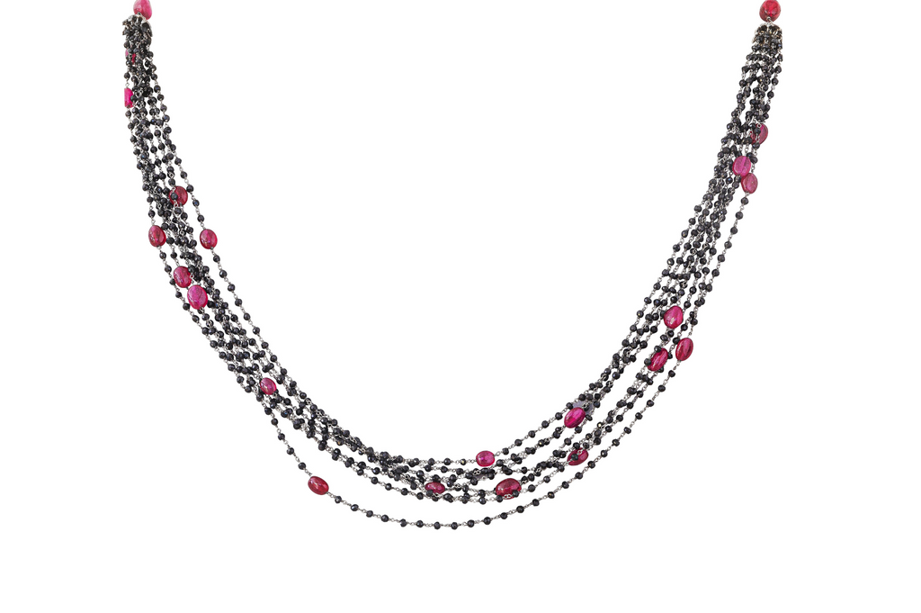 Grey South Sea Pearl, Black Spinel & Ruby Gemstone Necklace