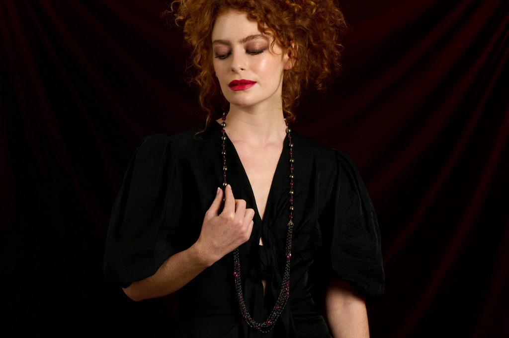 Grey Pearl, Black Spinel & Ruby Gemstone Necklace
