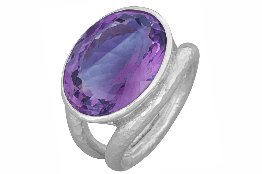 Amethyst Split Shank Silver Gemstone Ring