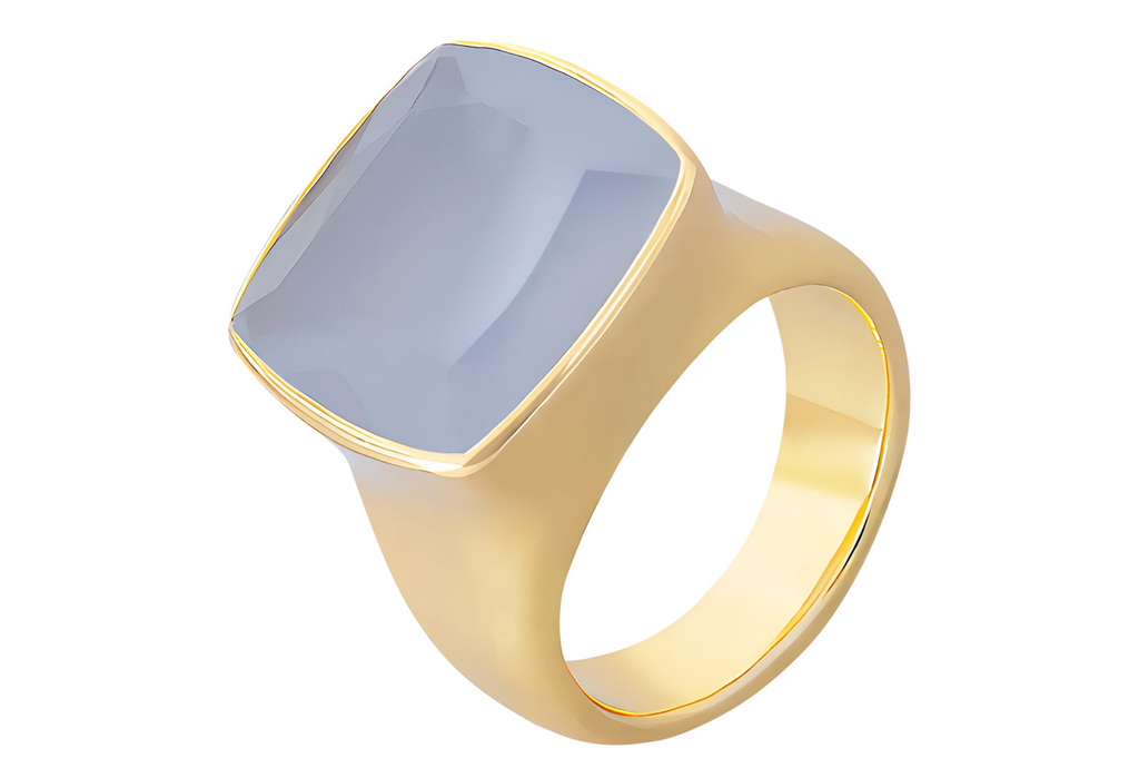 Blue Chalcedony Square Gemstone Ring