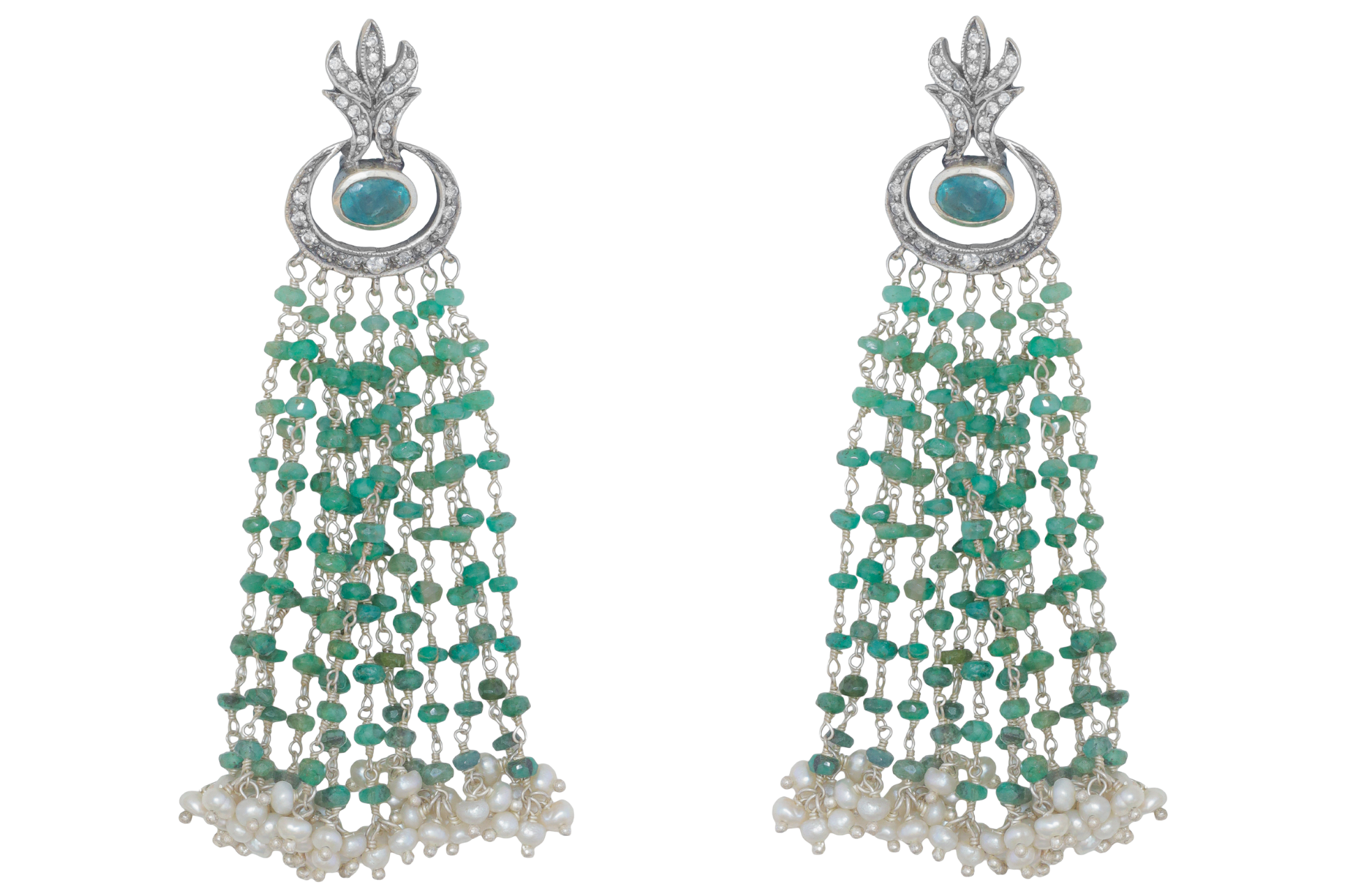 Emerald & Pearl Beaded Statement Earrings