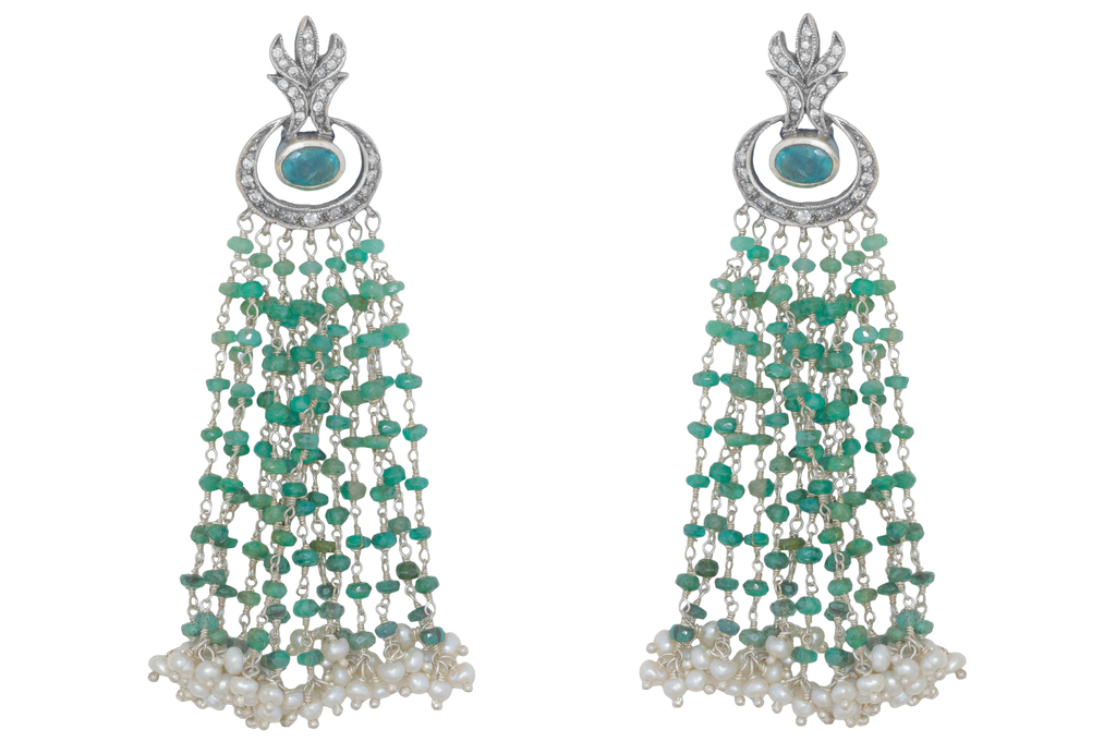 Emerald & Pearl Beaded Statement Earrings