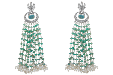 Emerald & Pearl Beaded Statement Earrings