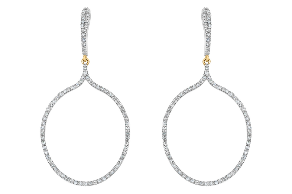 Stephanie Diamond Set Oval Drop Earrings