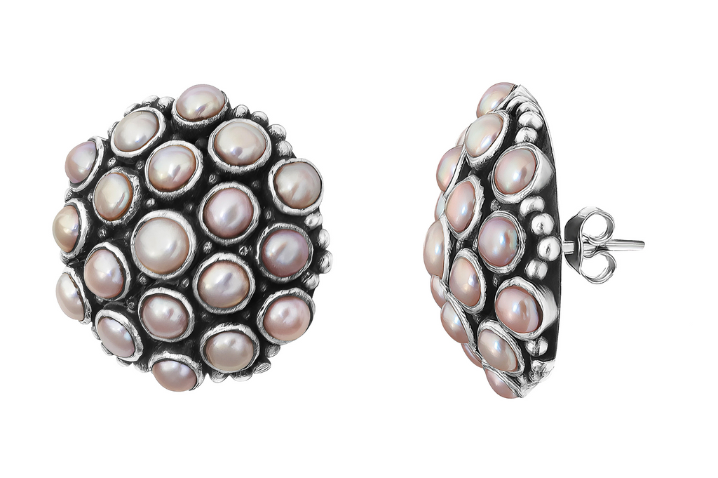 Pearl Button Stud Earrings