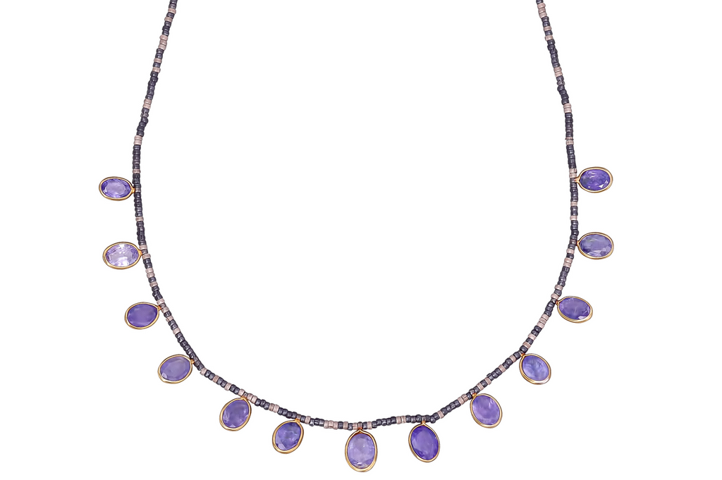 Tanzanite Beaded Charm Necklace