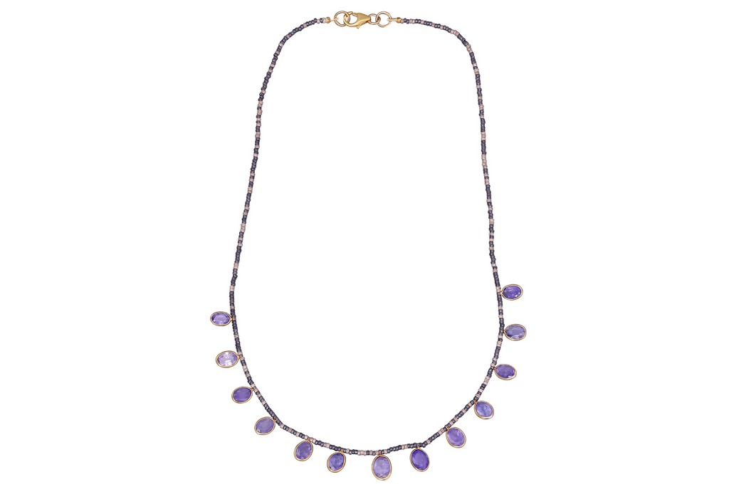 Tanzanite Beaded Charm Necklace