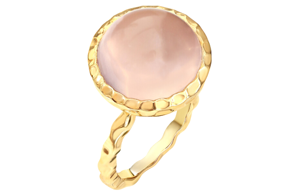 Rose Quartz Textured Finish Round Gemstone Ring