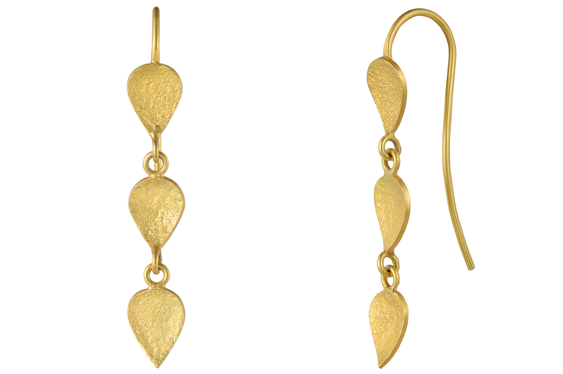 Fine Gold Three Leaf Drop Earrings