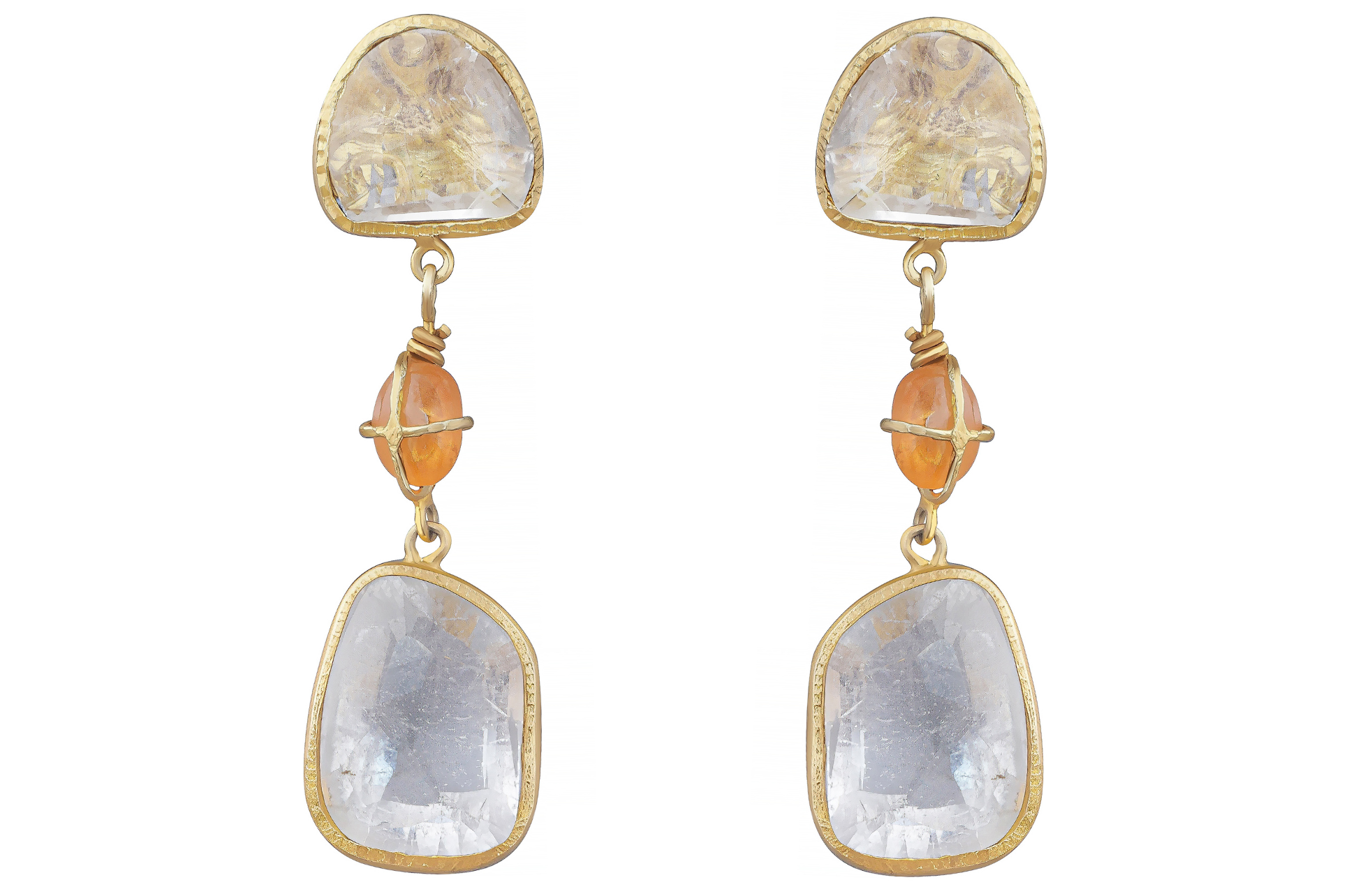 White Topaz & Mandarin Garnet Drop Earrings