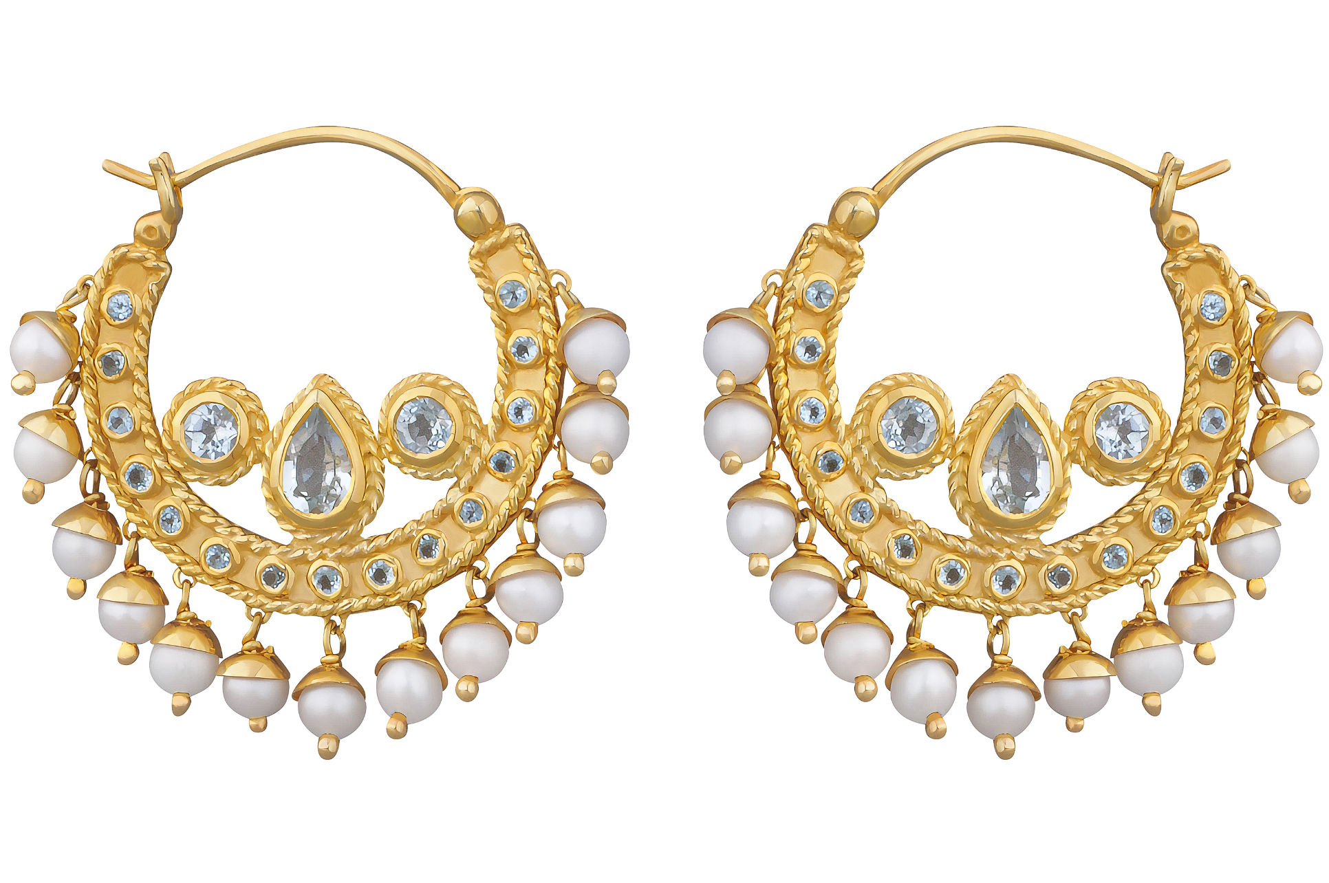 Blue Topaz & Pearl Nath Hoop Earrings