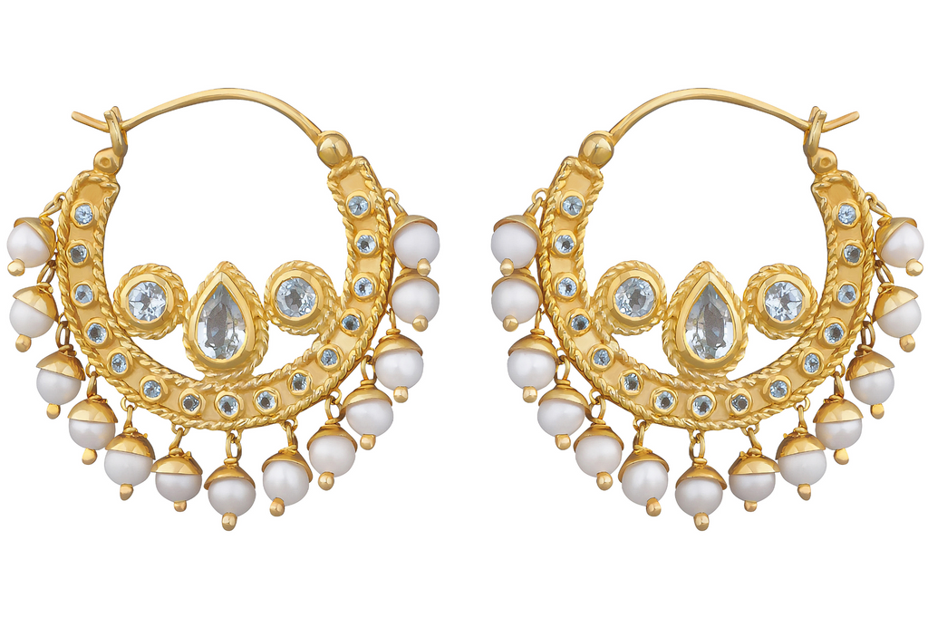 Blue Topaz & Pearl Nath Hoop Earrings
