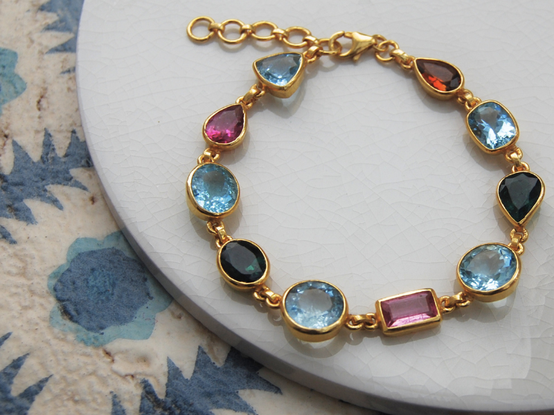 Aquamarine & Tourmaline Gemstone Bracelet