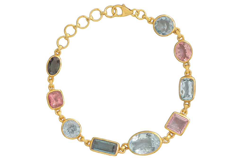 Aquamarine & Tourmaline Gemstone Bracelet