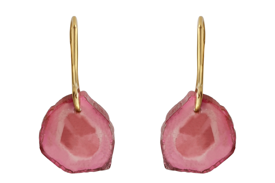 Fine Gold & Pink Colour Zone Tourmaline Earrings