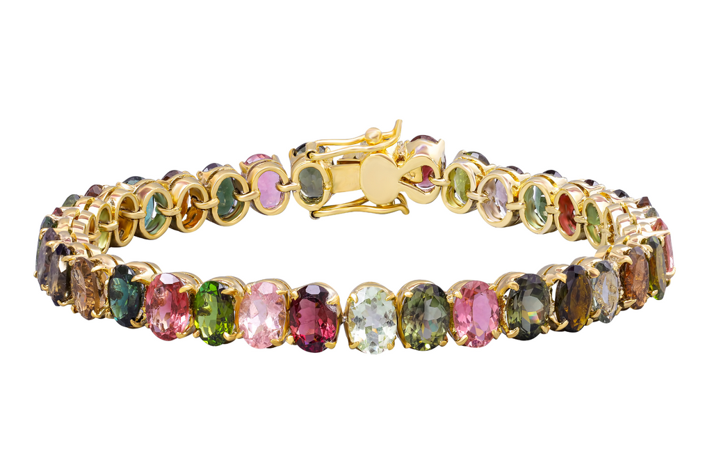 Multicolour Oval Tourmaline Gemstone Bracelet