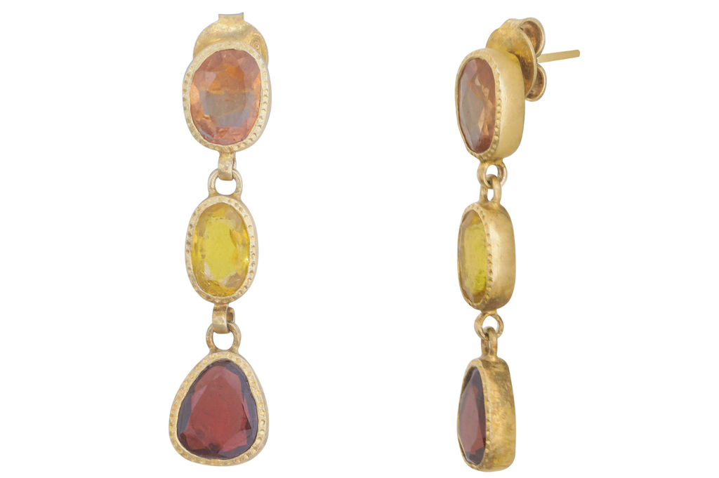 Multicolour Tourmaline Triple Drop Earrings