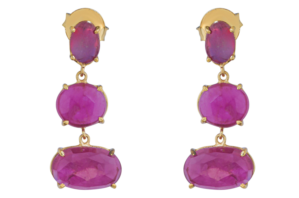 Pink Tourmaline Triple Gemstone Drop Earrings