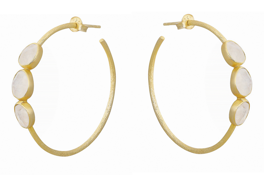 Moonstone Set Gemstone Hoop Earrings