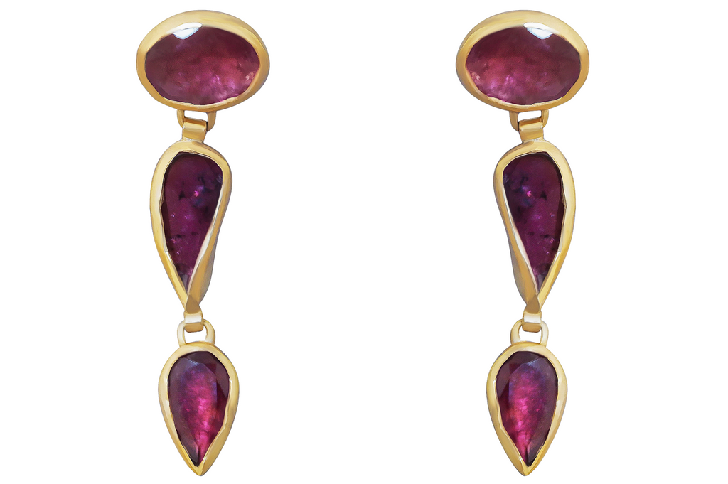 Pink Tourmaline Triple Drop Earrings