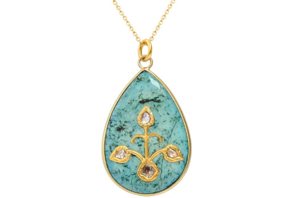 Jadau Turquoise & Diamond Pendant Necklace