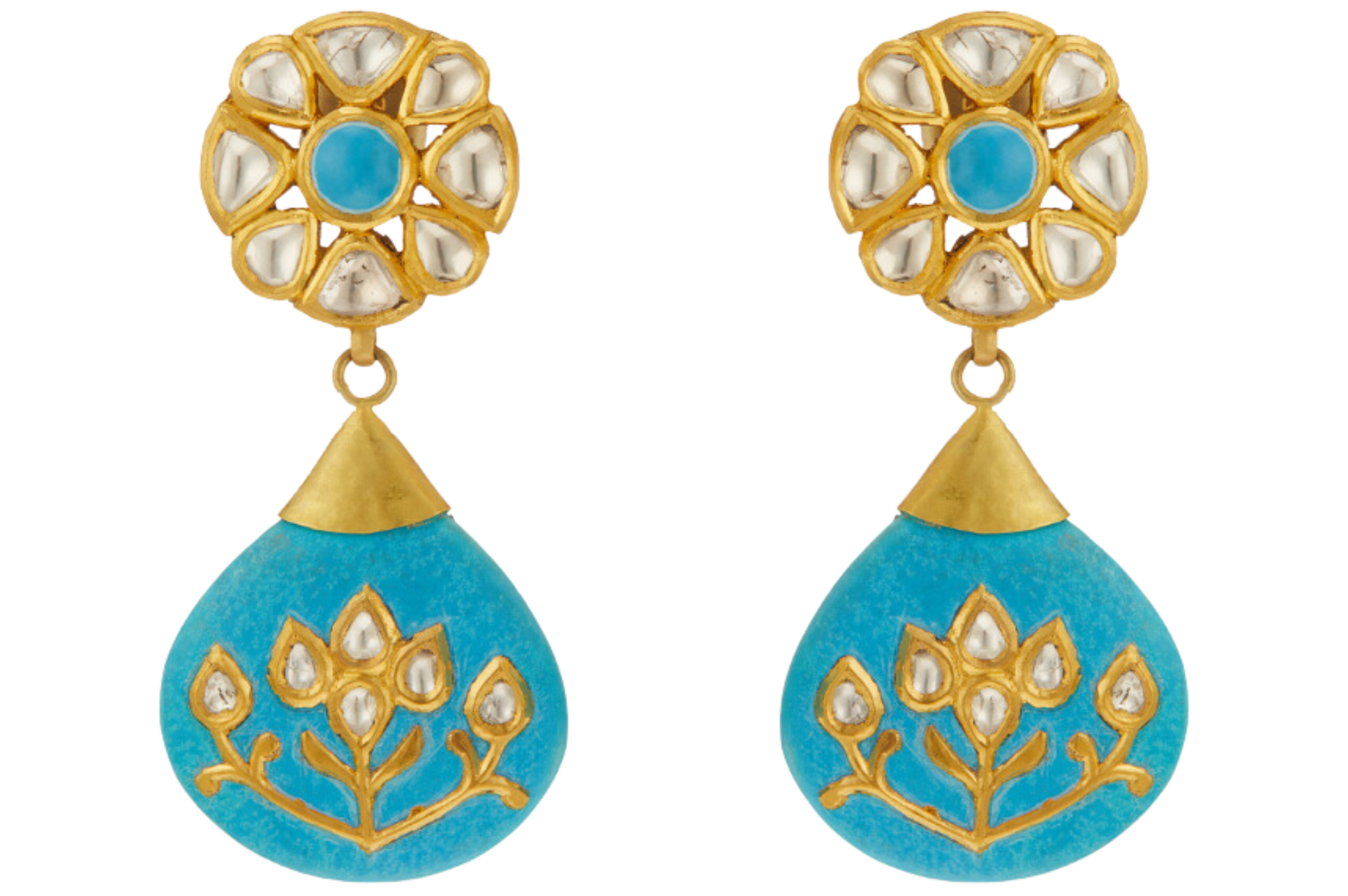 Turquoise & Diamond Fine Gold Earrings