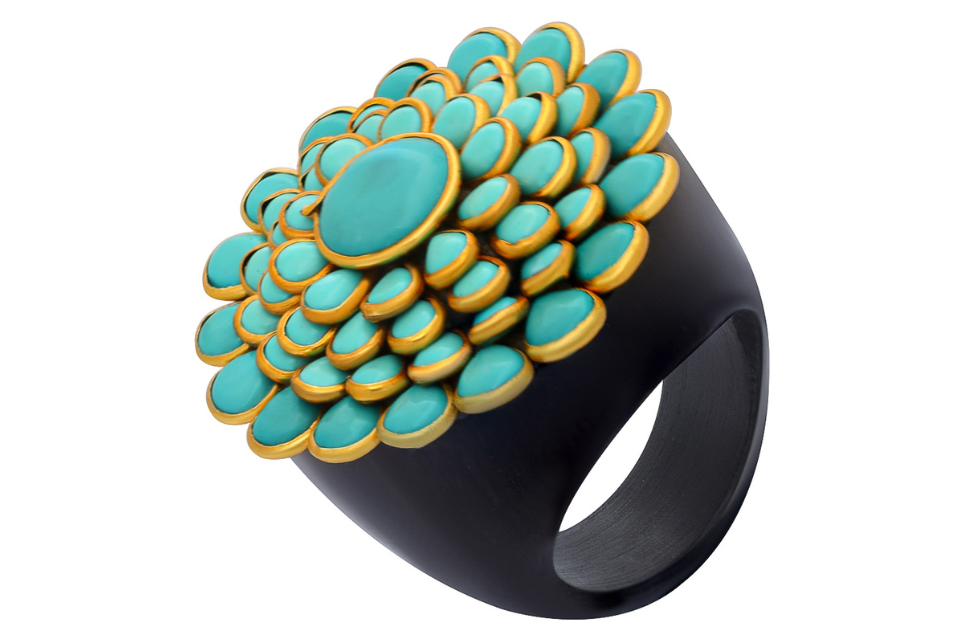 Pearl & Turquoise Pachi Work Wood Ring
