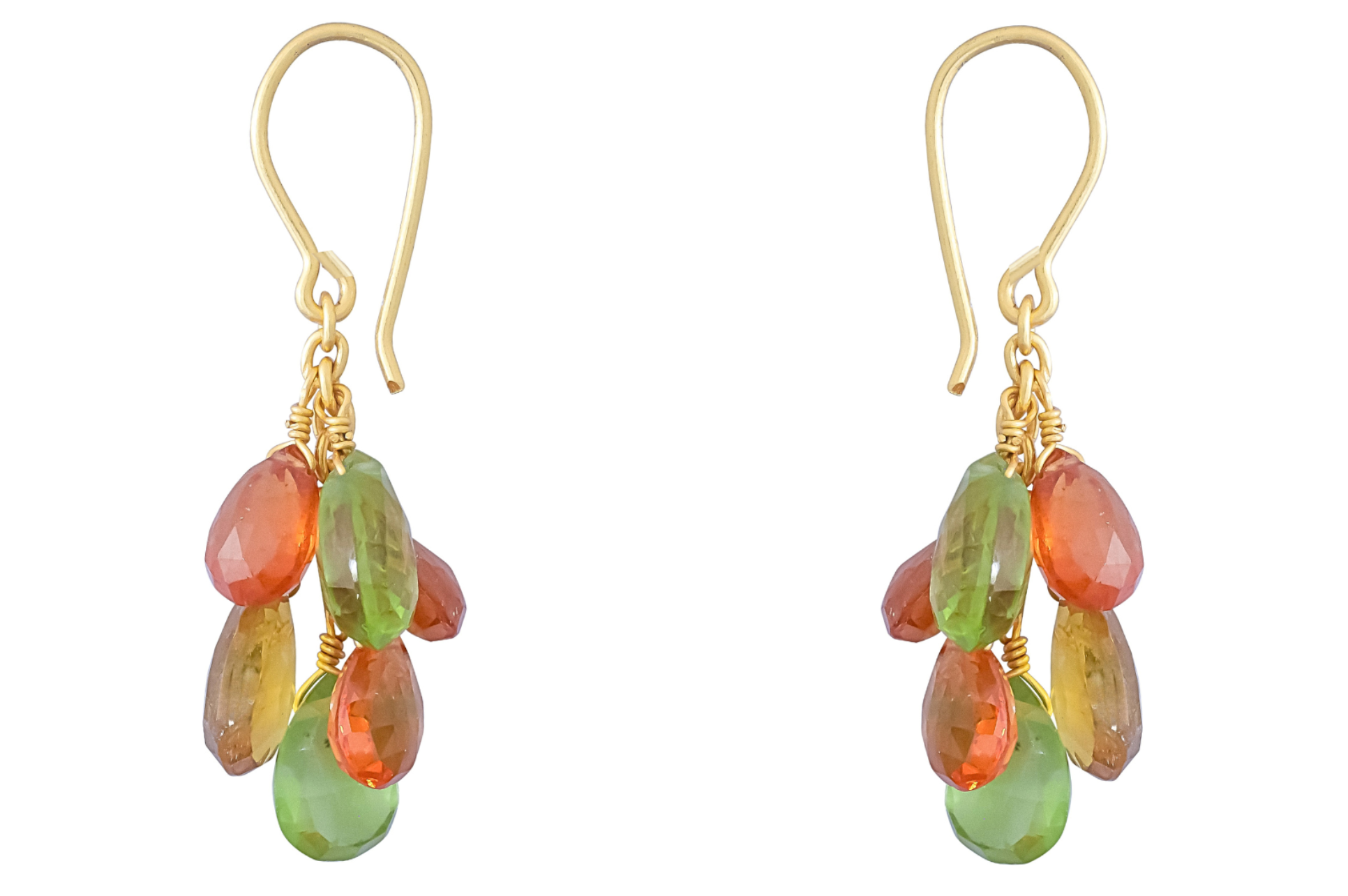 Peridot, Citrine & Mandarin Garnet Beaded Drop Earrings