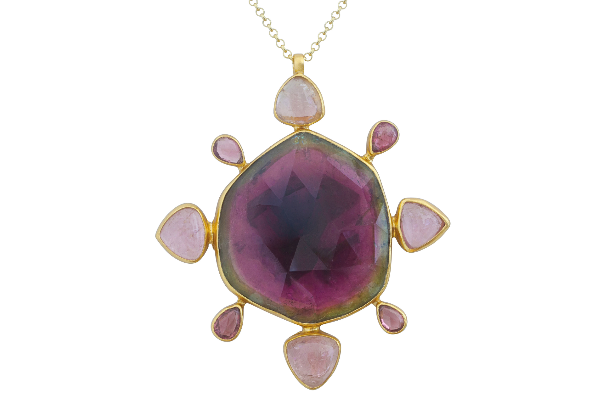 Watermelon Tourmaline Petal Pendant Necklace