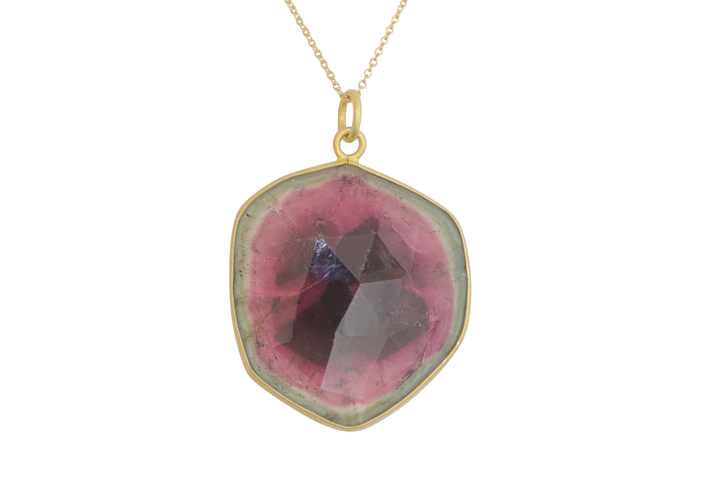 Fine Gold Watermelon Tourmaline Pendant