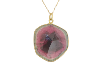 Fine Gold Watermelon Tourmaline Pendant