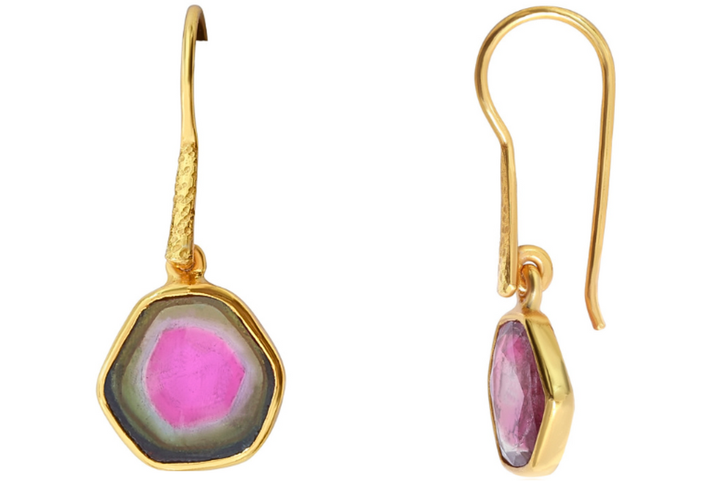 Hexagonal Watermelon Tourmaline Earrings