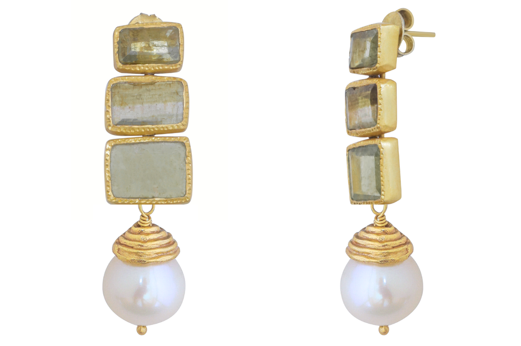 Poppy Yellow Tourmaline & Pearl Earrings